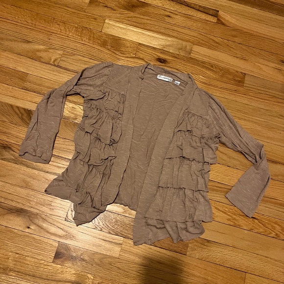 Tan casual boho ruffle cardigan - Picture 1 of 6